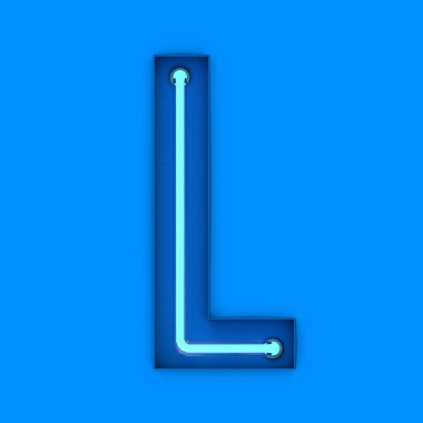 Neon tarzı hafif harf L. Parlayan neon büyük harf. 3B görüntüleme