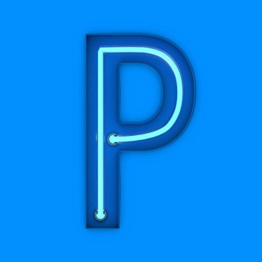Neon tarzı hafif harf P. Parlayan neon büyük harf. 3B görüntüleme