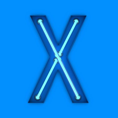 Neon tarzı hafif harf X. Parlayan Neon Capital harfi. 3B görüntüleme