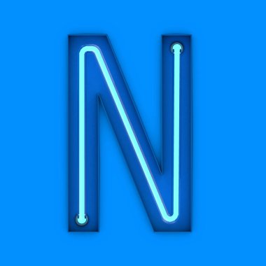 Neon tarzı hafif harf N. Parlayan Neon Capital harfi. 3B görüntüleme
