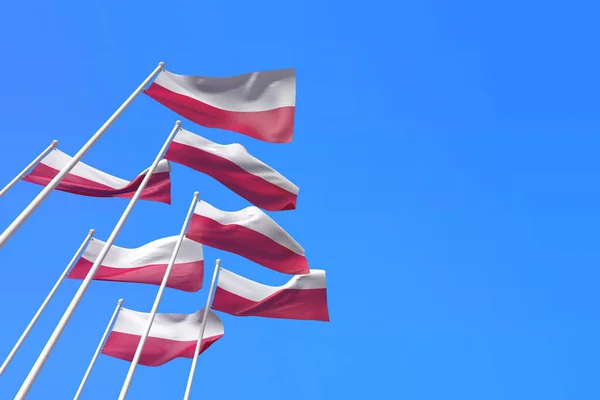 Drapeaux de Pologne agitant dans le vent contre un ciel bleu. Rendu 3D — Photo