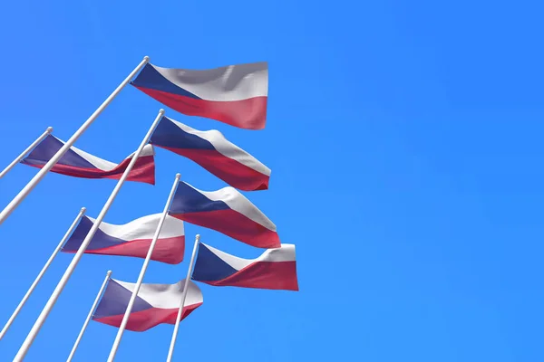체코 공화국의 국기가 푸른 하늘에 바람에 흔들리고 있습니다. 3D 렌더링 — 스톡 사진
