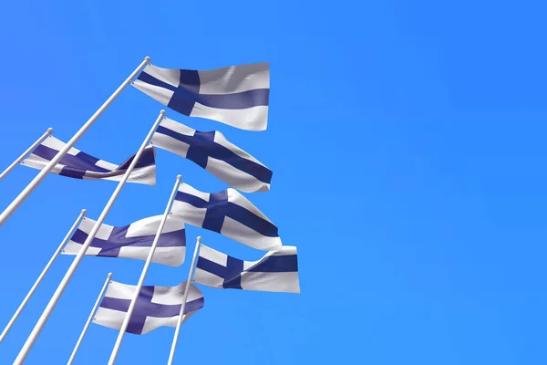 Finlande drapeaux agitant dans le vent contre un ciel bleu. Rendu 3D — Photo