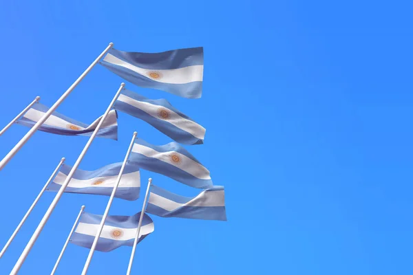 Bandiere argentine sventolano nel vento contro un cielo blu. Rendering 3D — Foto Stock