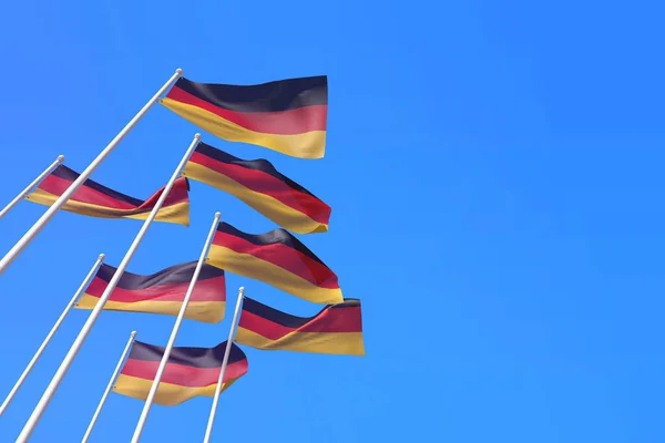 La Germania sventola bandiere nel vento contro un cielo blu. Rendering 3D — Foto Stock
