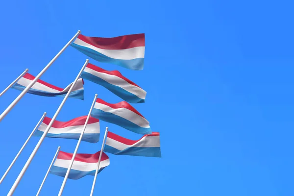 Banderas de Luxemburgo ondeando en el viento contra un cielo azul. Renderizado 3D — Foto de Stock