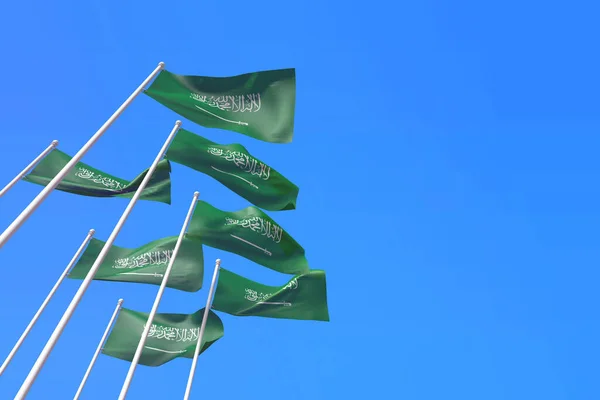 Saúdská Arábie vlaje ve větru proti modré obloze. 3D vykreslování — Stock fotografie