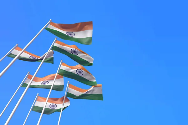 Drapeaux de l'Inde agitant dans le vent contre un ciel bleu. Rendu 3D — Photo