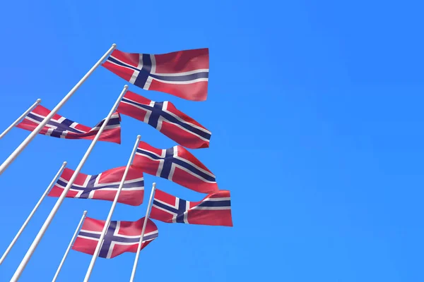 Drapeaux de Norvège agitant dans le vent contre un ciel bleu. Rendu 3D — Photo