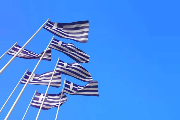 Banderas de Grecia ondeando en el viento contra un cielo azul. Renderizado 3D —  Fotos de Stock