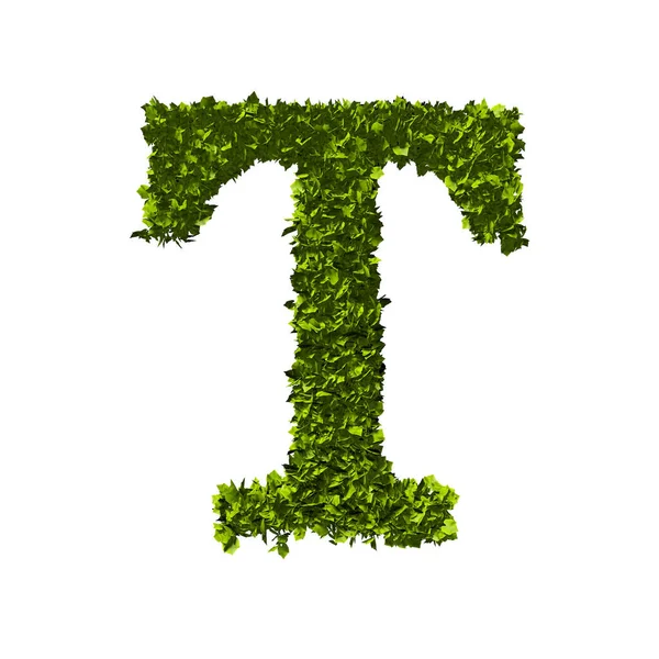 Písmeno T přírodní list abeceda. 3D vykreslování — Stock fotografie