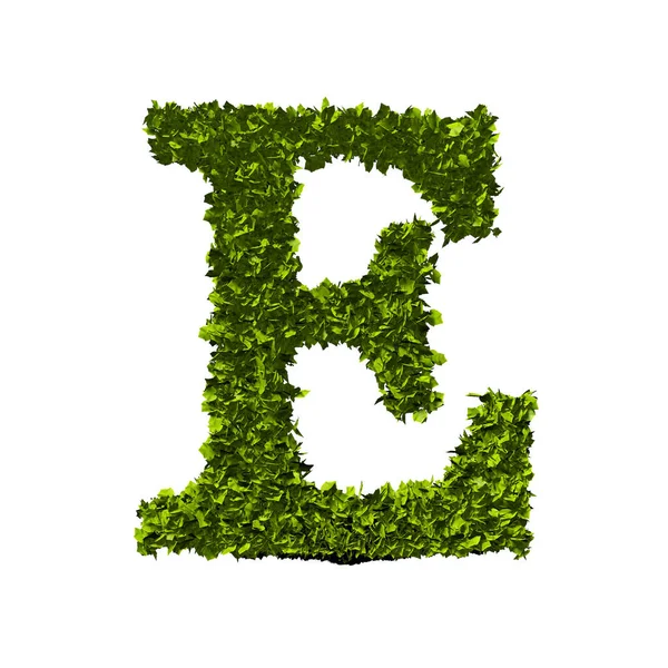 E 자연 나뭇잎 알파벳 문자. 3D 렌더링 — 스톡 사진