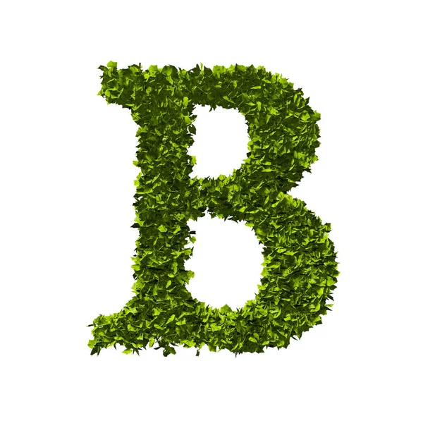 B 문자 자연 나뭇잎 알파벳. 3D 렌더링 — 스톡 사진