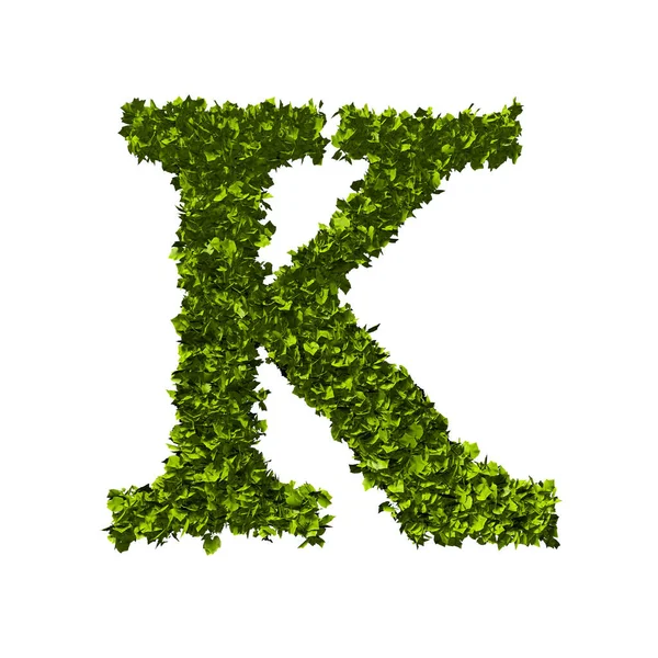 Buchstabe K Naturblatt-Alphabet. 3D-Rendering — Stockfoto