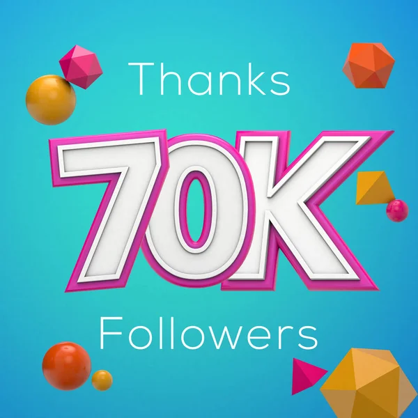 Tack, 70000 följare. Sociala medier prenumeranter banner. 3D-återgivning — Stockfoto