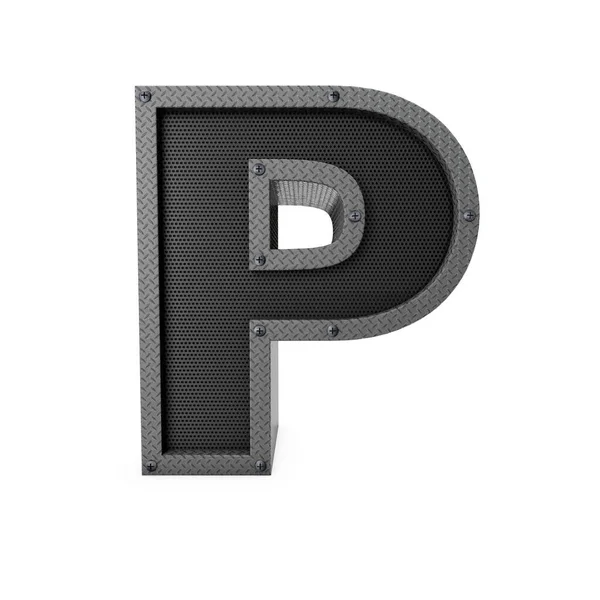 Písmeno P industrial metal type. 3D vykreslování — Stock fotografie