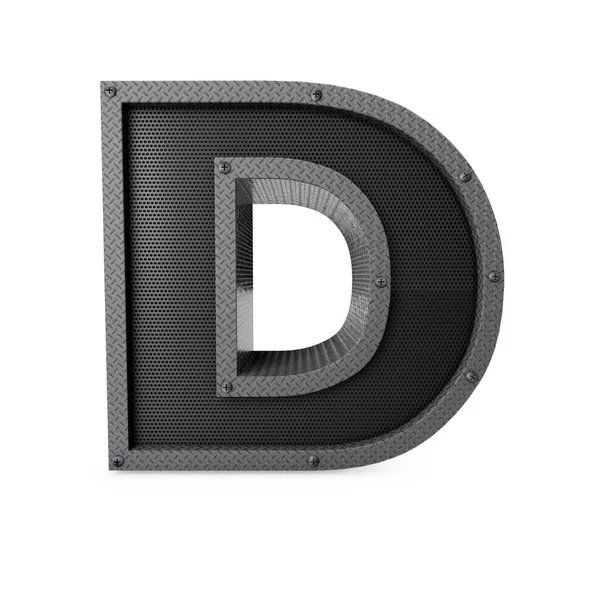 Γράμμα D βιομηχανικού τύπου μετάλλου. 3D απόδοση — Φωτογραφία Αρχείου