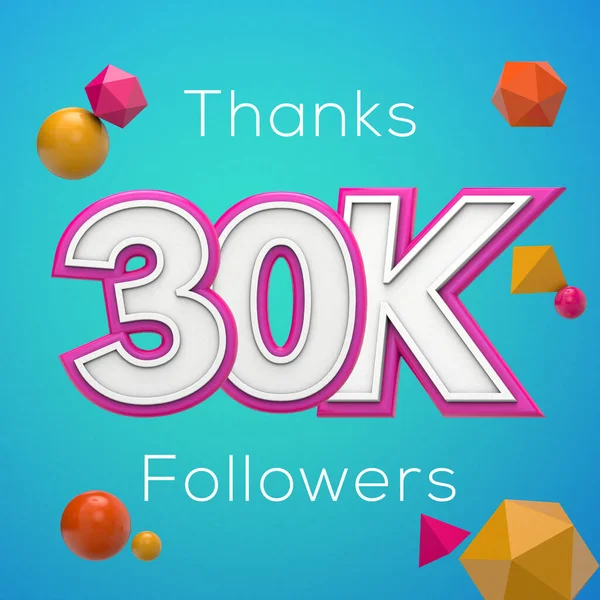 Дякую 30K послідовників. Банер абонентів соціальних мереж. 3D візуалізація — стокове фото