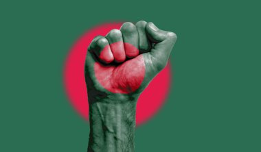 Bangladeş bayrağı sıkılmış bir yumruğa boyanmış. Kuvvet, Protesto konsepti