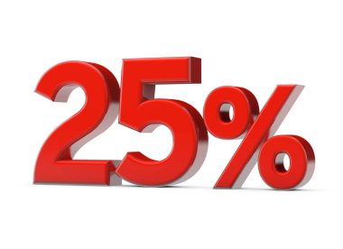Yüzde 25 kırmızı tanıtım işareti. 3B Hazırlama