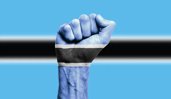 Botswana-Flagge mit geballter Faust. Stärke, Protestkonzept — Stockfoto