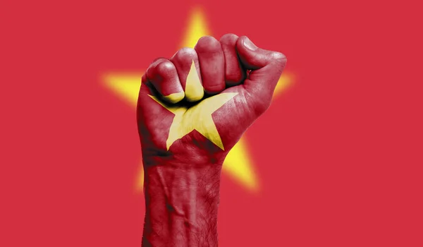 Bandera de Vietnam pintada con el puño cerrado. Fuerza, concepto de protesta — Foto de Stock