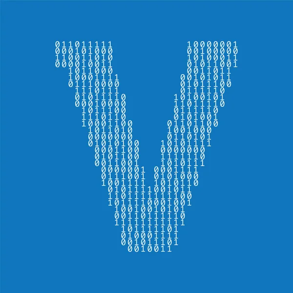 バイナリコードの桁で作られた文字V 。技術的背景 — ストックベクタ