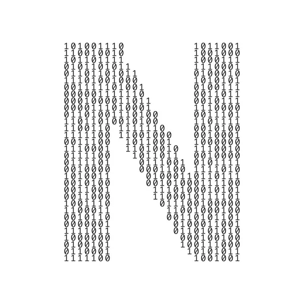Lettre N faite à partir de chiffres de code binaire. Contexte technologique — Image vectorielle
