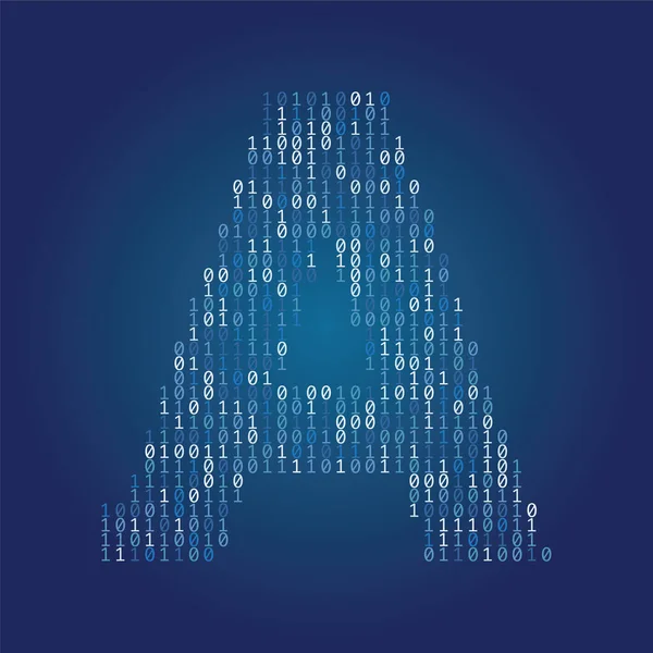 Letter A font made from binary code digits on a dark blue background