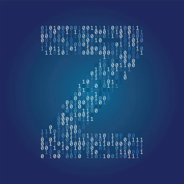 Bokstav Z teckensnitt gjord av binära kod siffror på en mörkblå bakgrund — Stock vektor