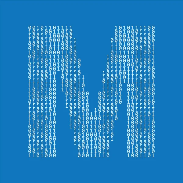 Letter M made from binary code digits. Technology background — Stock Vector