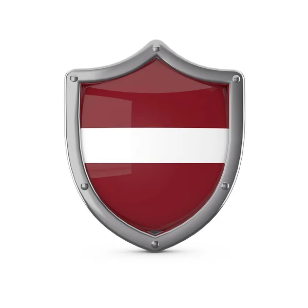 Lettland Sicherheitskonzept. Form eines Metallschildes mit Nationalflagge — Stockfoto