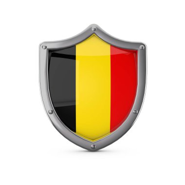 Belçika güvenlik kavramı. Ulusal bayrak ile metal kalkan şekli