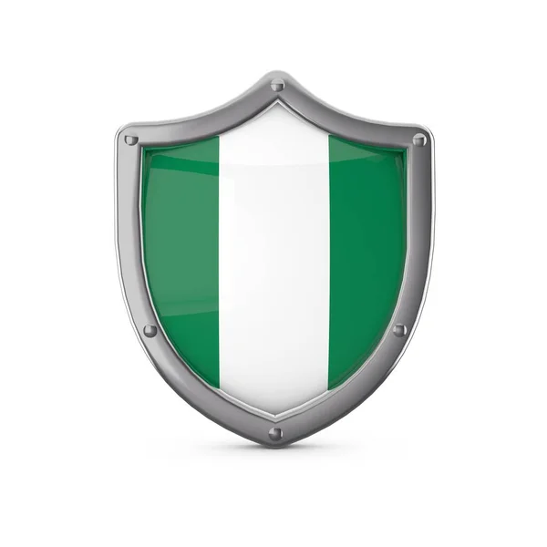Nigeria security concept. Metal shield shape with national flag — Stock Photo, Image