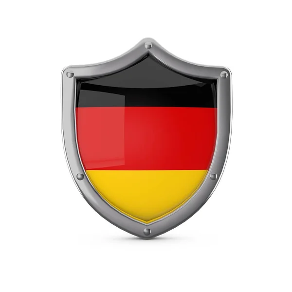 Концепция безопасности Германии. Металлический щит с национальным флагом — стоковое фото
