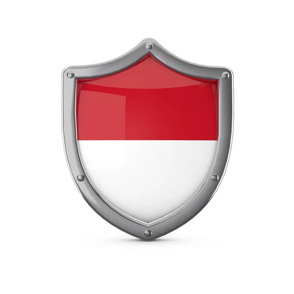 Indonesia concepto de seguridad. Forma de escudo de metal con bandera nacional —  Fotos de Stock