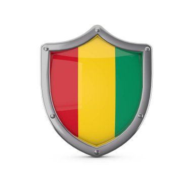 Gine güvenlik konsepti. Ulusal bayrak ile metal kalkan şekli