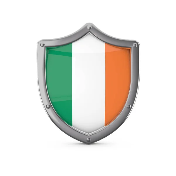 Irlanda concetto di sicurezza. Forma scudo in metallo con bandiera nazionale — Foto Stock