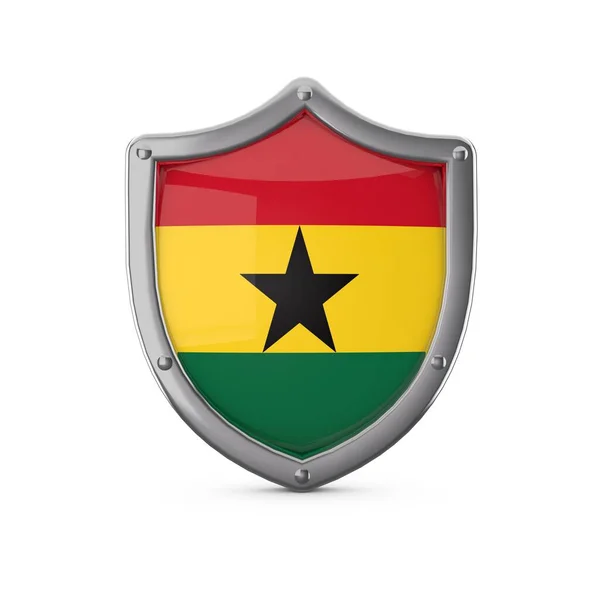 Concetto di sicurezza del Ghana. Forma scudo in metallo con bandiera nazionale — Foto Stock