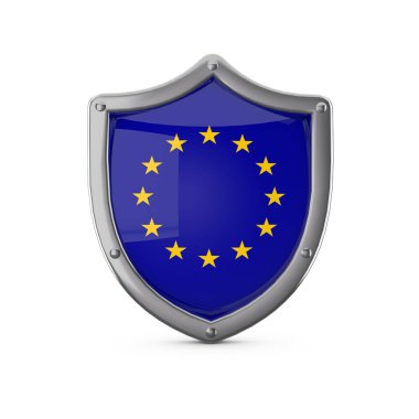 Avrupa Birliği güvenlik kavramı. Ulusal bayrak ile metal kalkan şekli