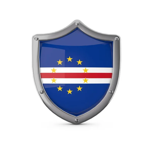 Conceito de segurança de Cabo Verde. Forma de escudo de metal com bandeira nacional — Fotografia de Stock