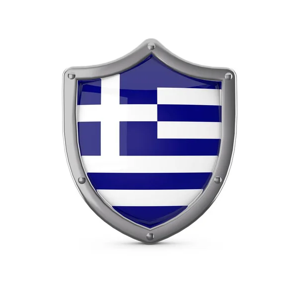 Греческая концепция безопасности. Металлический щит с национальным флагом — стоковое фото
