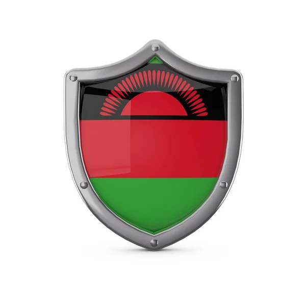 马拉维安全概念。带国旗的金属护盾形状 — 图库照片