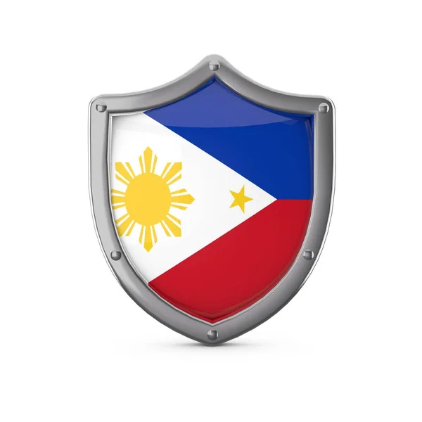 Concepto de seguridad de Filipinas. Forma de escudo de metal con bandera nacional —  Fotos de Stock