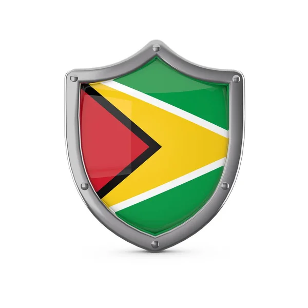 Bezpečnostní koncept Guyany. Tvar kovového štítu s národní vlajkou — Stock fotografie