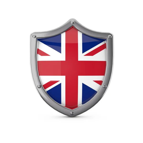 イギリスの安全保障の概念。国旗と金属製の盾形 — ストック写真