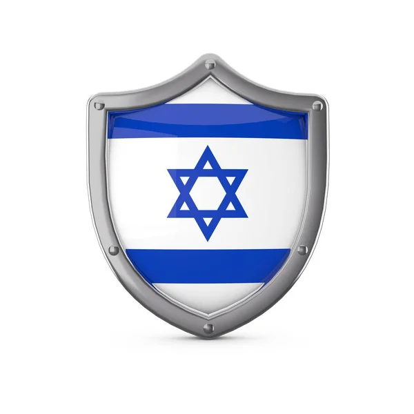 Israel concepto de seguridad. Forma de escudo de metal con bandera nacional —  Fotos de Stock