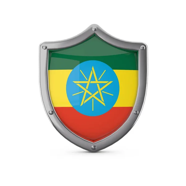 Etiopia concetto di sicurezza. Forma scudo in metallo con bandiera nazionale — Foto Stock