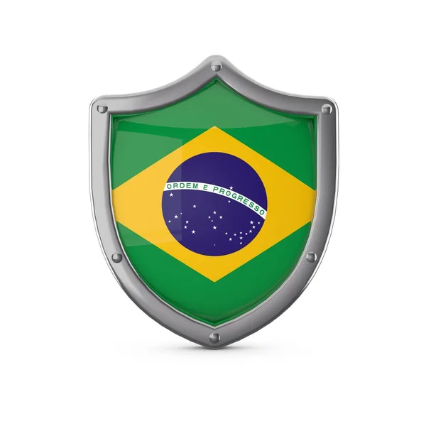 Brazil security concept. Metal shield shape with national flag — Stock Photo, Image