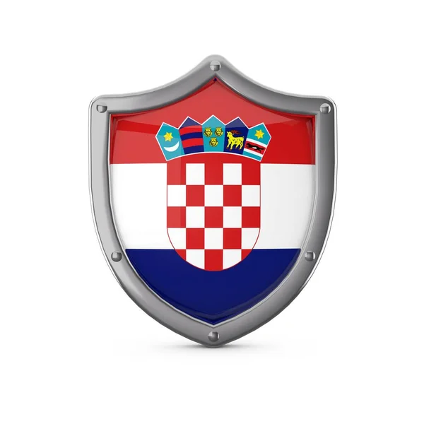 Croacia concepto de seguridad. Forma de escudo de metal con bandera nacional —  Fotos de Stock